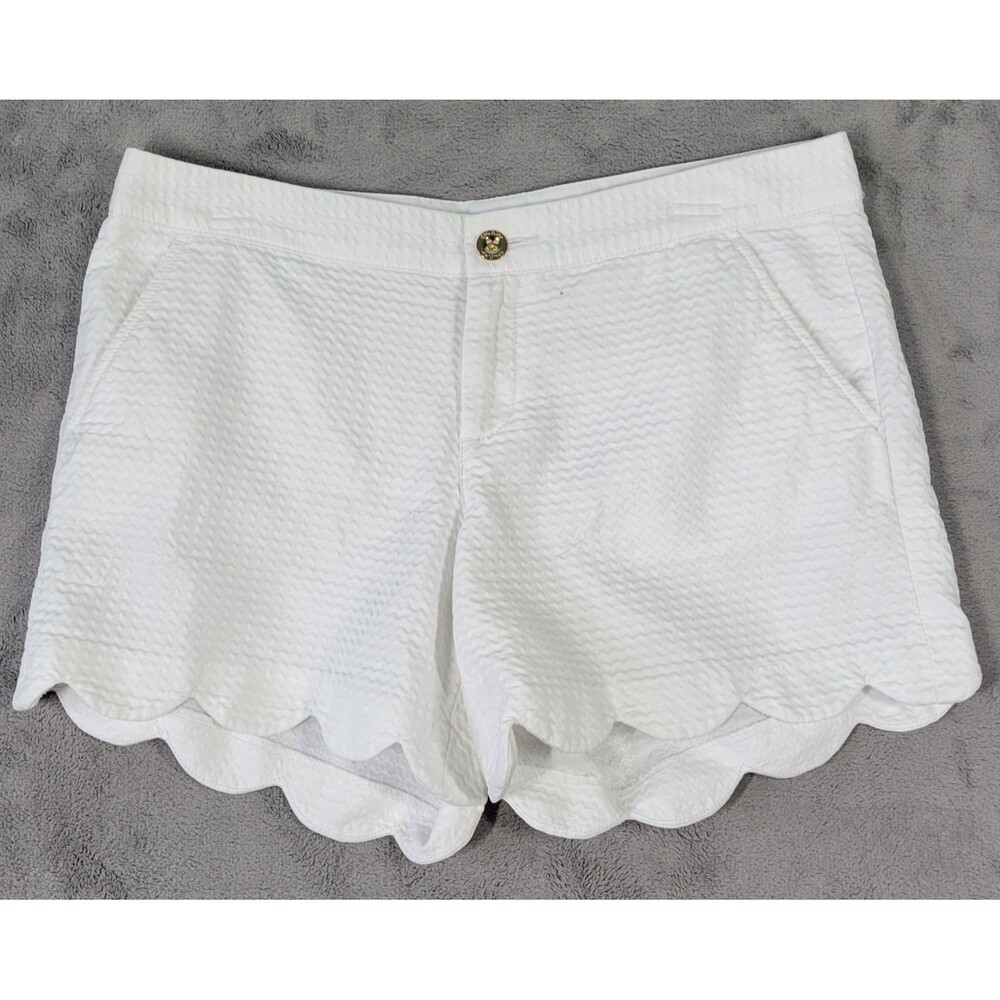 Lilly Pulitzer White Scallop Hem Textured Shorts